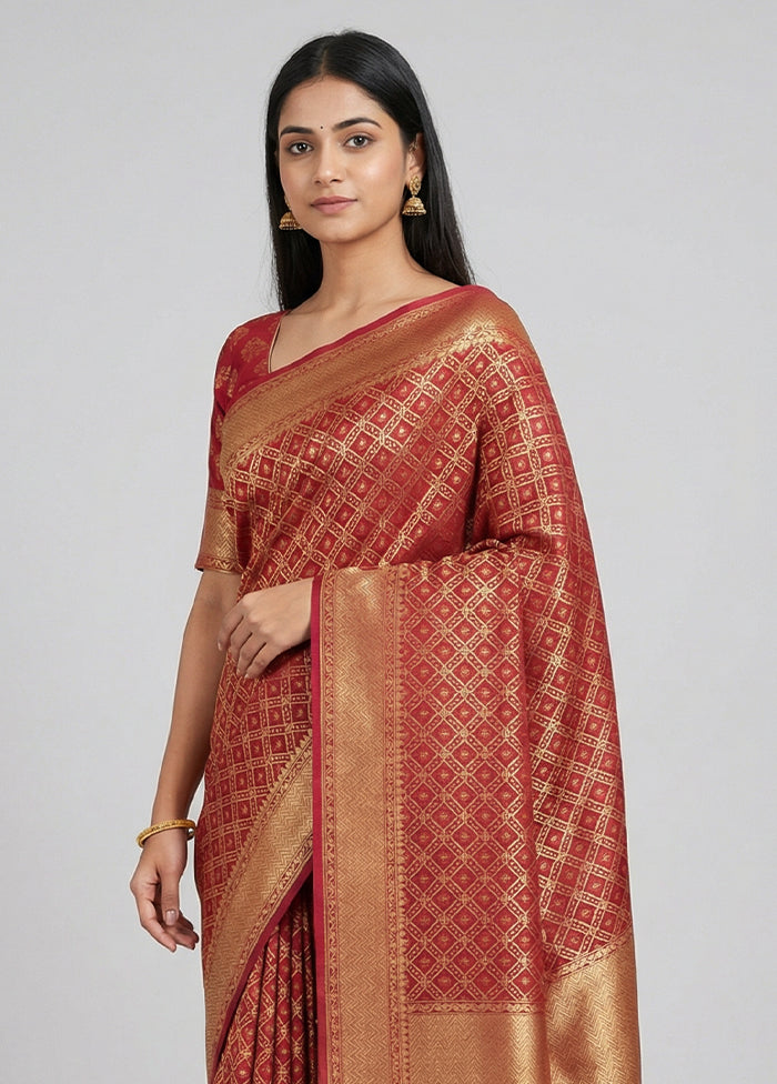 Pink Kora Silk Saree With Blouse Piece