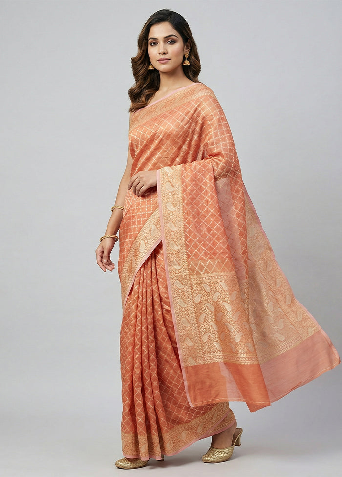 Rust Tissue Silk Saree With Blouse Piece