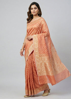 Rust Tissue Silk Saree With Blouse Piece