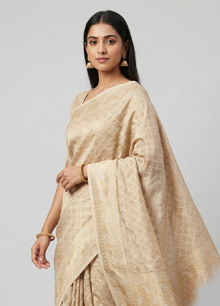 Cream Tissue Silk Saree With Blouse Piece