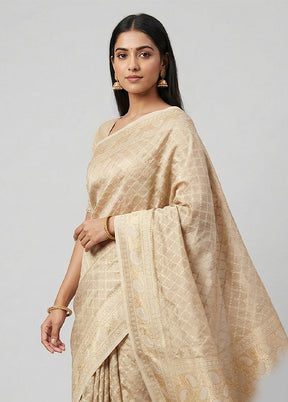 Cream Tissue Silk Saree With Blouse Piece