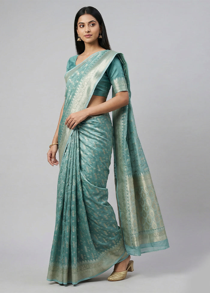 Blue Tissue Silk Saree With Blouse Piece