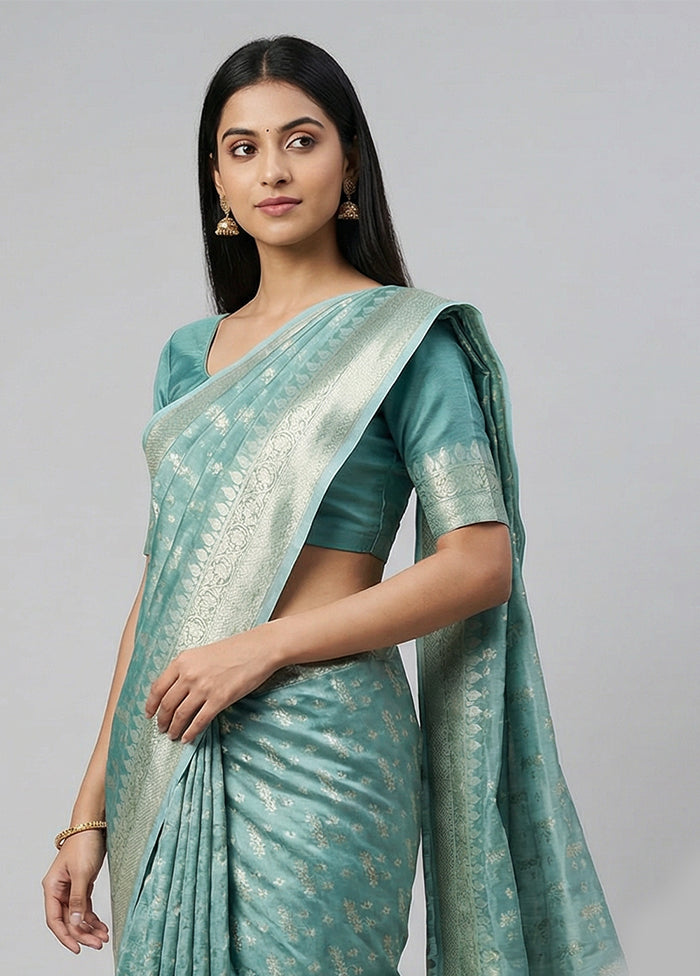 Blue Tissue Silk Saree With Blouse Piece
