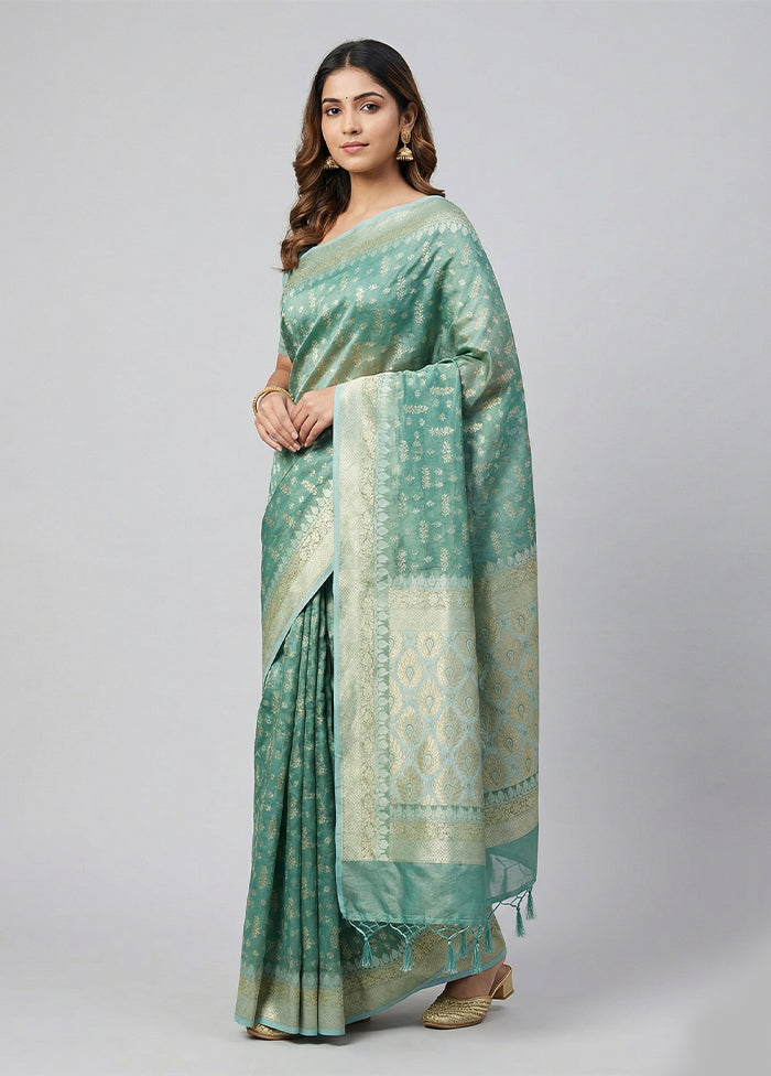 Blue Tissue Silk Saree With Blouse Piece