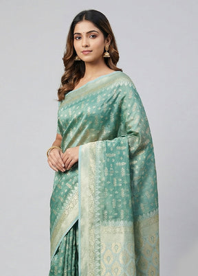 Blue Tissue Silk Saree With Blouse Piece