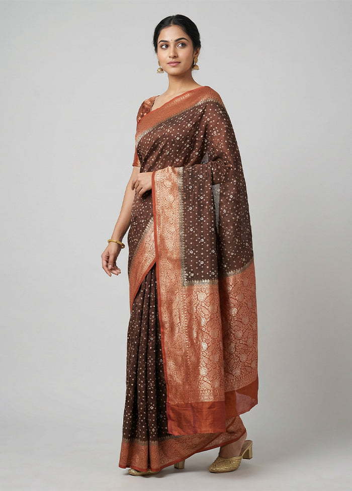 Brown Dupion Silk Saree With Blouse Piece