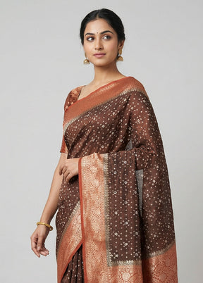 Brown Dupion Silk Saree With Blouse Piece