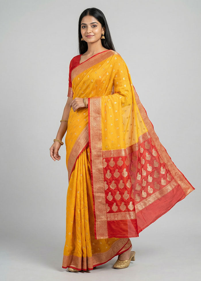 Yellow Georgette Saree With Blouse Piece