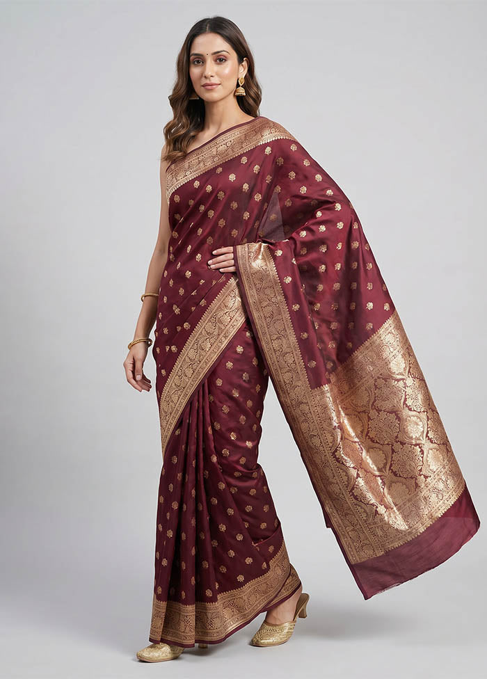 Maroon Banarasi Silk Saree With Blouse Piece