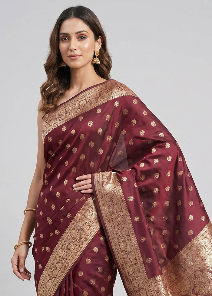 Maroon Banarasi Silk Saree With Blouse Piece