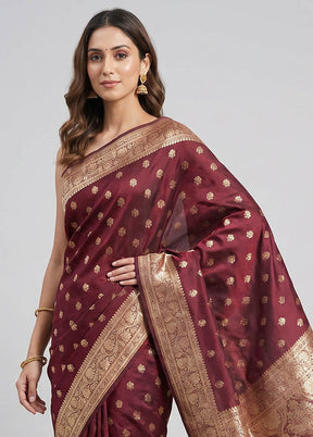 Maroon Banarasi Silk Saree With Blouse Piece