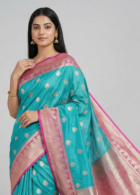 Green Katan Silk Saree With Blouse Piece
