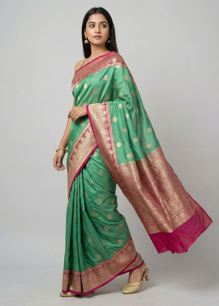 Green Katan Silk Saree With Blouse Piece