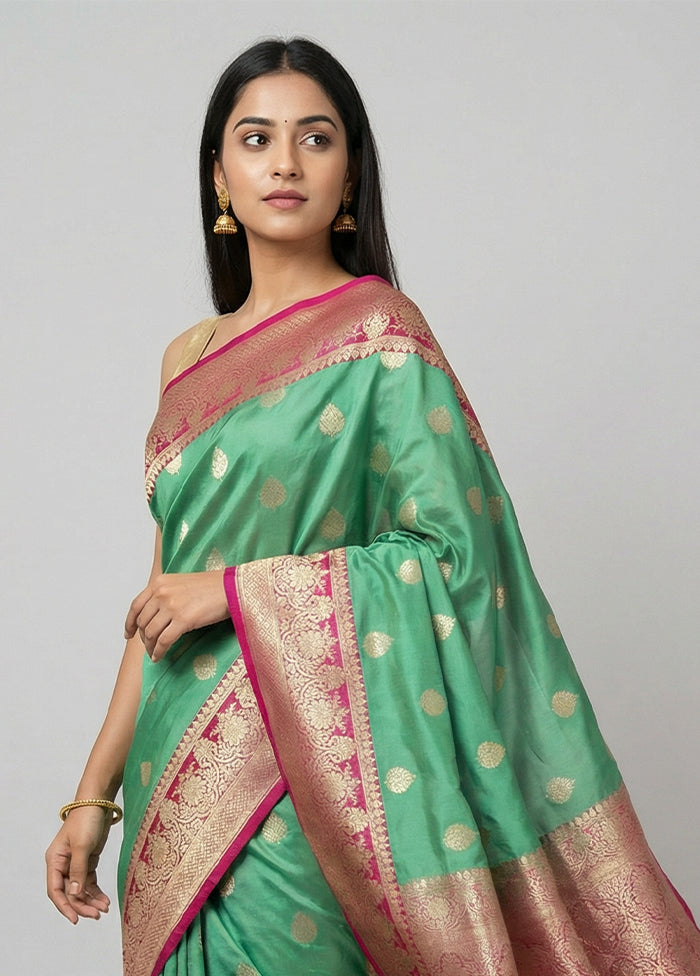 Green Katan Silk Saree With Blouse Piece