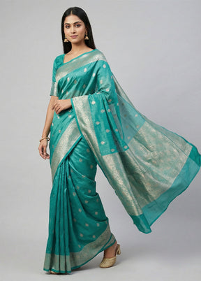 Green Tissue Silk Saree With Blouse Piece