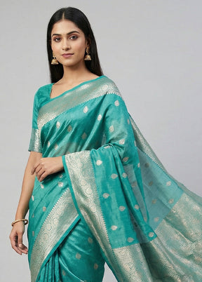 Green Tissue Silk Saree With Blouse Piece