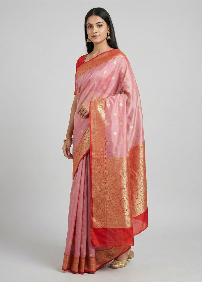 Pink Tissue Silk Saree With Blouse Piece