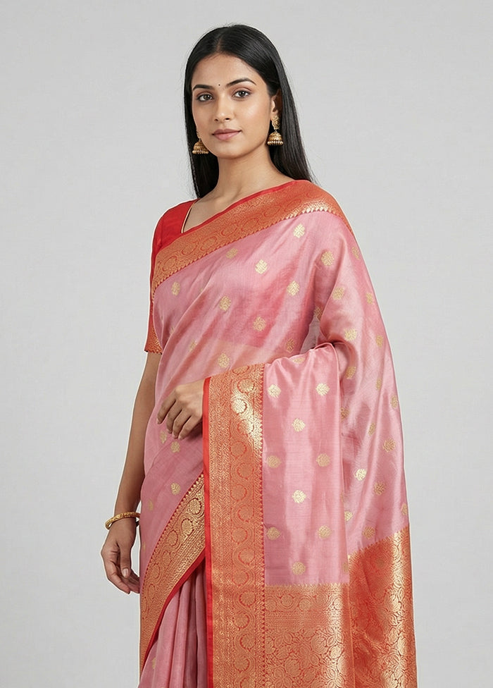 Pink Tissue Silk Saree With Blouse Piece