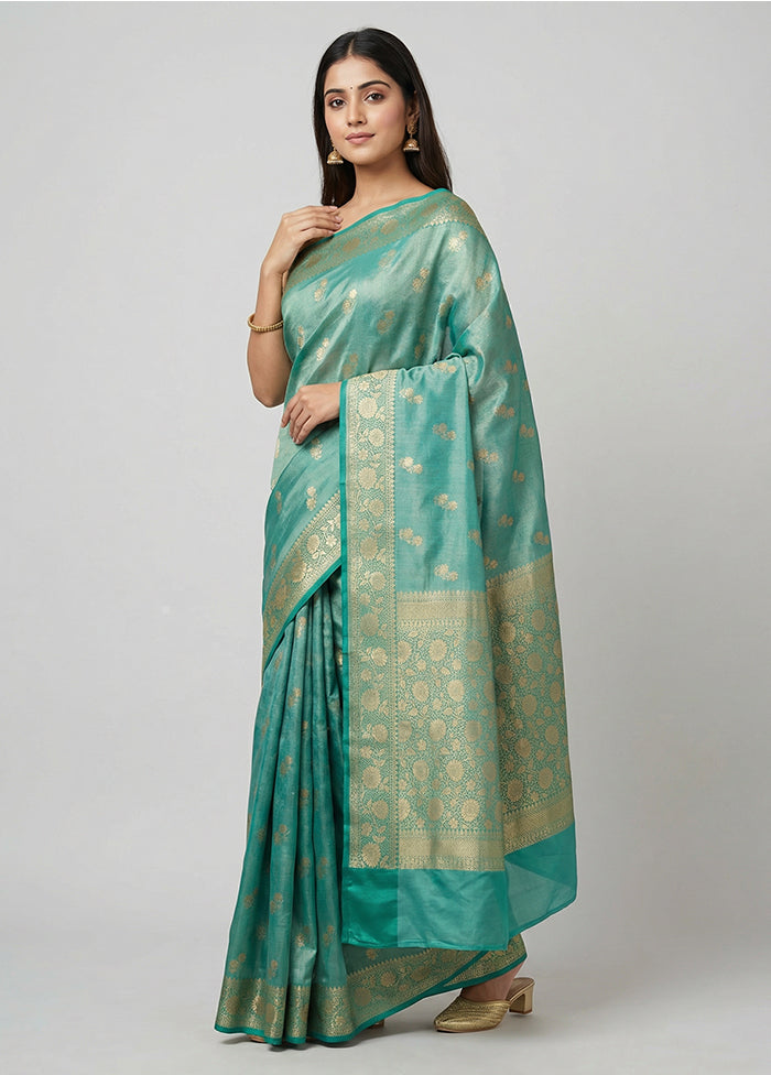 Green Tissue Silk Saree With Blouse Piece