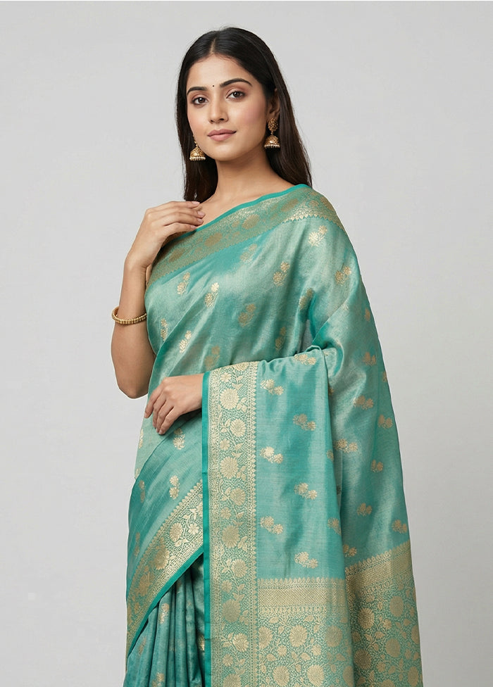 Green Tissue Silk Saree With Blouse Piece
