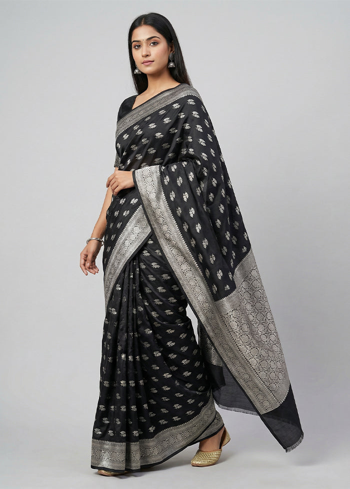 Black Katan Silk Saree With Blouse Piece