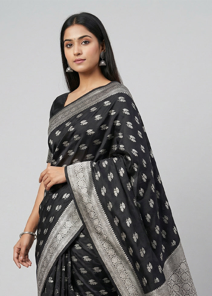 Black Katan Silk Saree With Blouse Piece