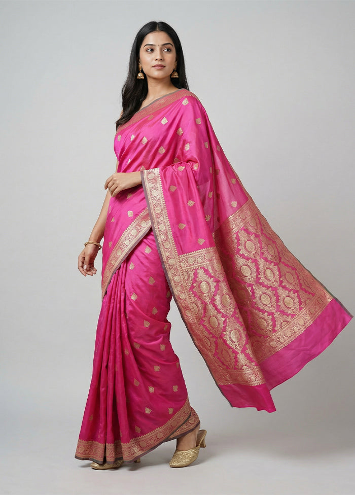 Pink Katan Silk Saree With Blouse Piece