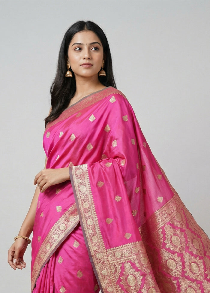 Pink Katan Silk Saree With Blouse Piece