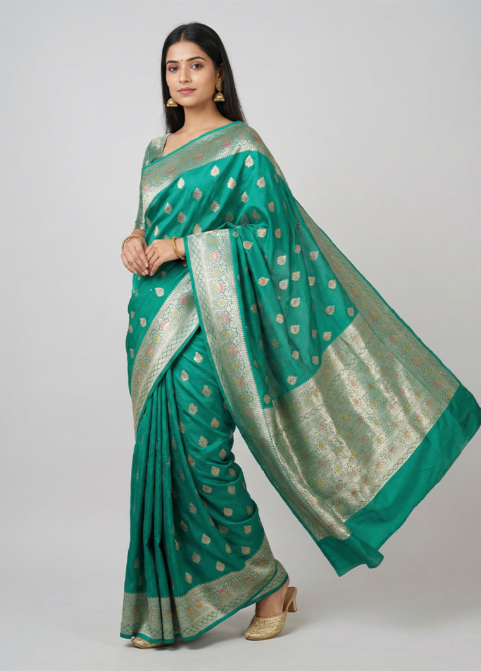 Green Katan Silk Saree With Blouse Piece