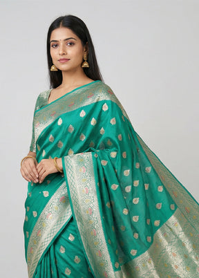 Green Katan Silk Saree With Blouse Piece