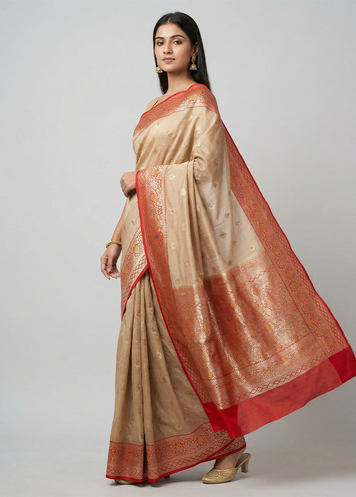 Cream Katan Silk Saree With Blouse Piece