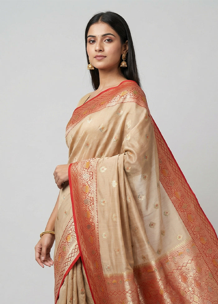 Cream Katan Silk Saree With Blouse Piece