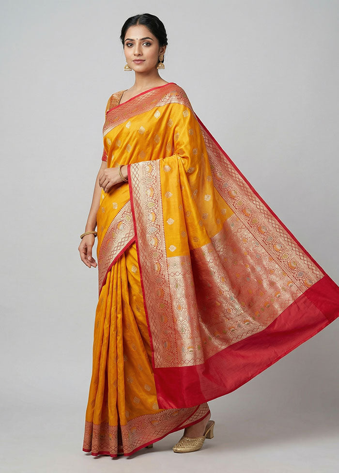 Yellow Katan Silk Saree With Blouse Piece
