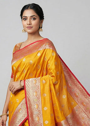 Yellow Katan Silk Saree With Blouse Piece
