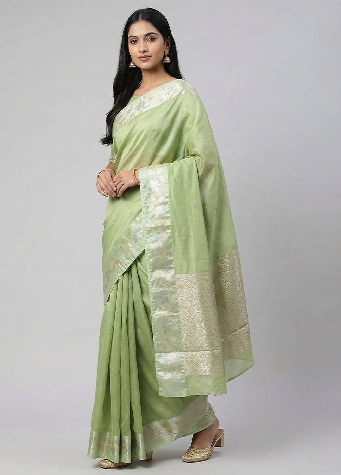 Green Dupion Silk Saree With Blouse Piece