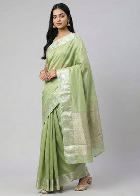 Green Dupion Silk Saree With Blouse Piece