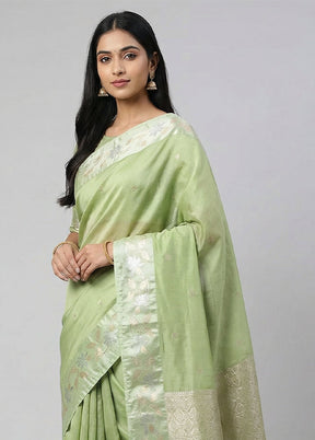 Green Dupion Silk Saree With Blouse Piece