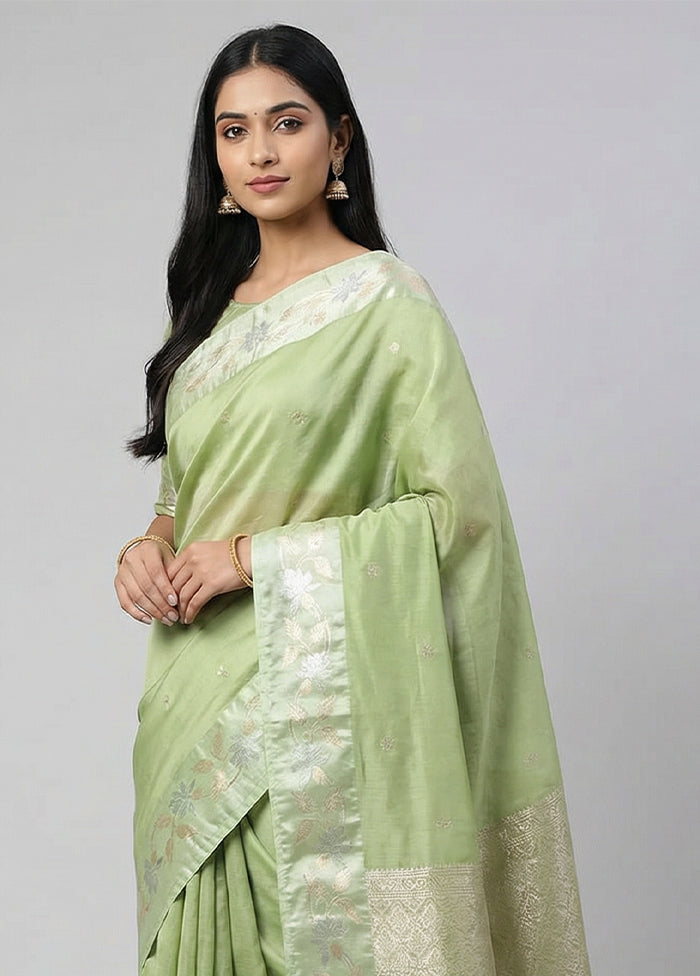 Green Dupion Silk Saree With Blouse Piece