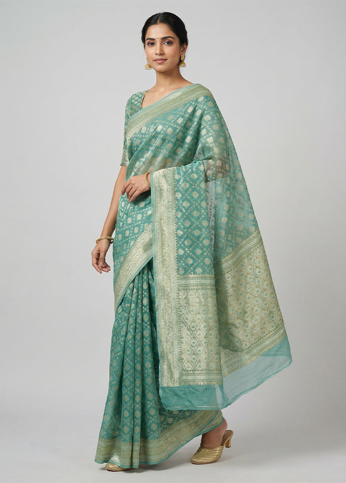 Green Kora Silk Saree With Blouse Piece
