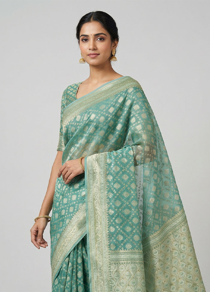 Green Kora Silk Saree With Blouse Piece