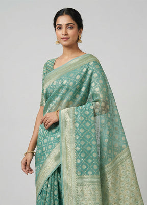 Green Kora Silk Saree With Blouse Piece
