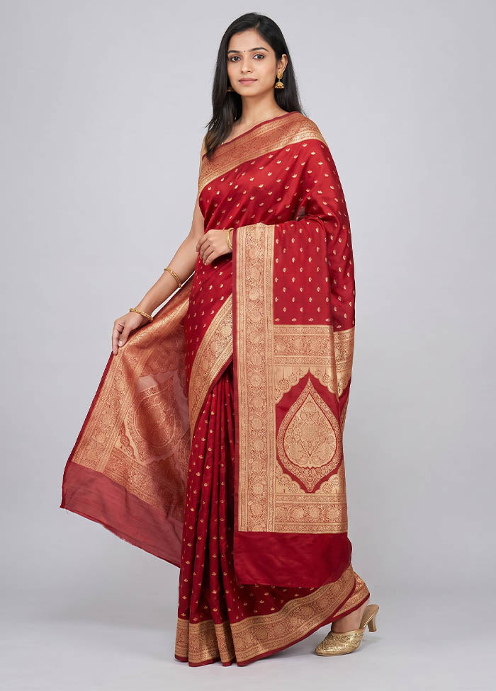 Maroon Banarasi Silk Saree With Blouse Piece