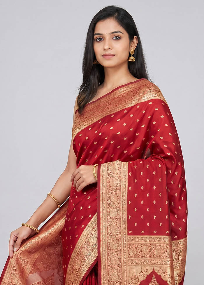 Maroon Banarasi Silk Saree With Blouse Piece