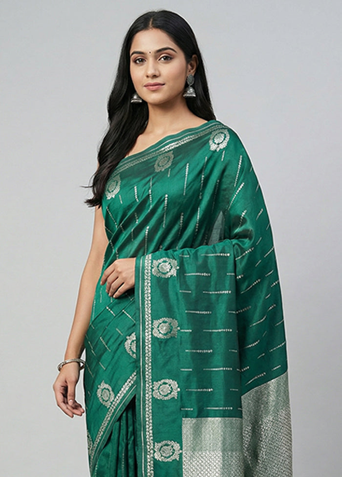 Green Dupion Silk Saree With Blouse Piece