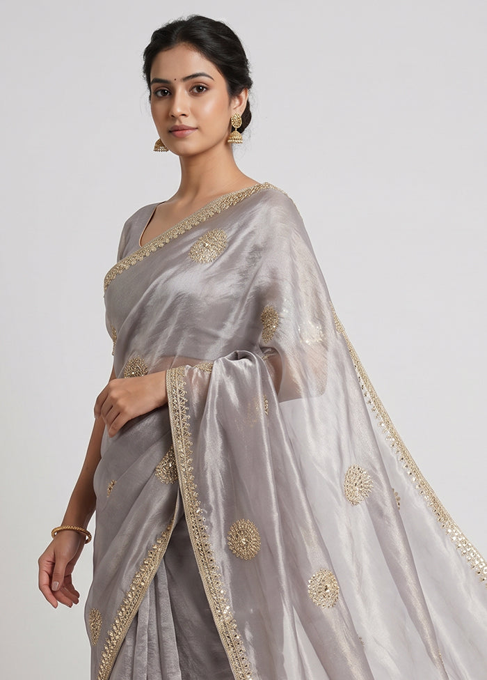Cream Handloom Tissue Pure Silk Saree With Blouse Piece