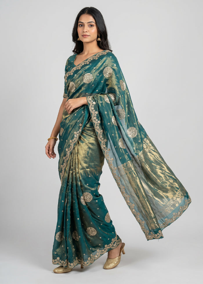 Green Handloom Tissue Pure Silk Saree With Blouse Piece