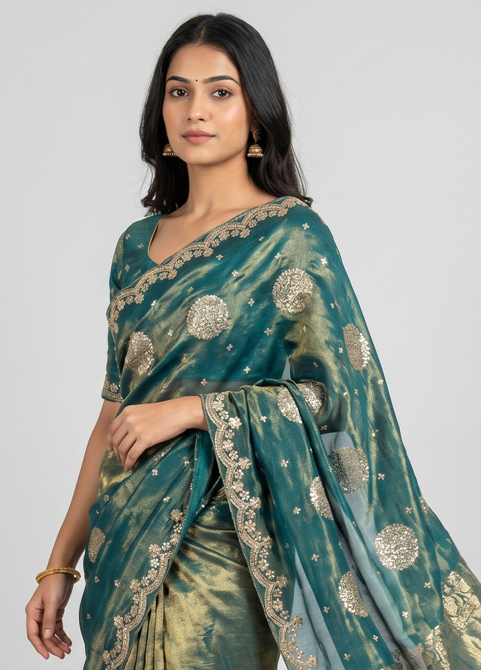 Green Handloom Tissue Pure Silk Saree With Blouse Piece
