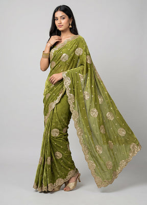 Green Handloom Tissue Pure Silk Saree With Blouse Piece