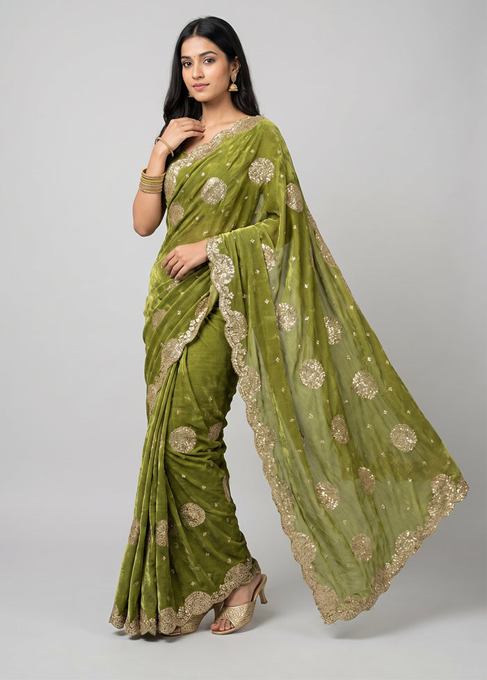 Green Handloom Tissue Pure Silk Saree With Blouse Piece