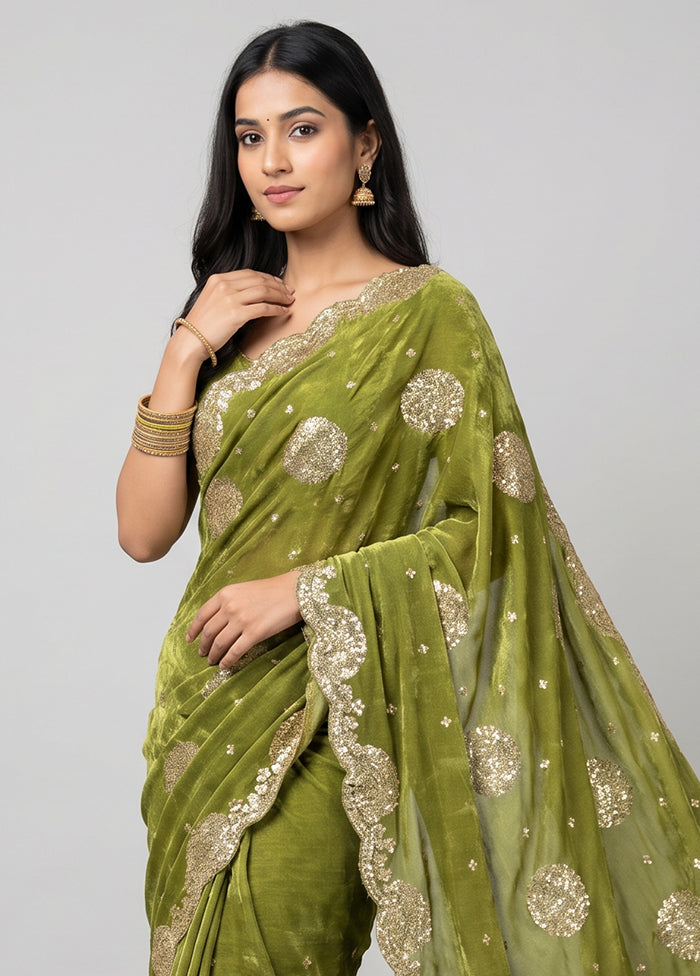 Green Handloom Tissue Pure Silk Saree With Blouse Piece